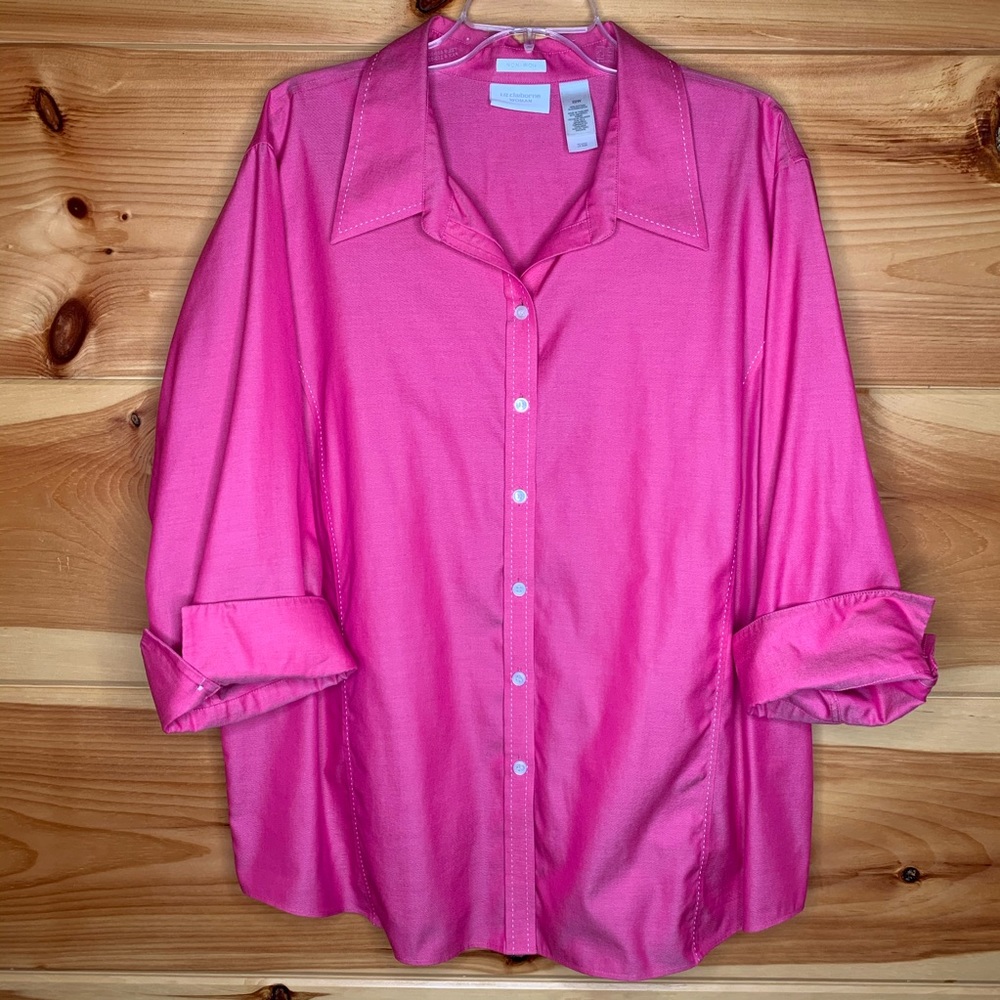 Liz Claiborne 22W Iridescent Pink Button Front Top